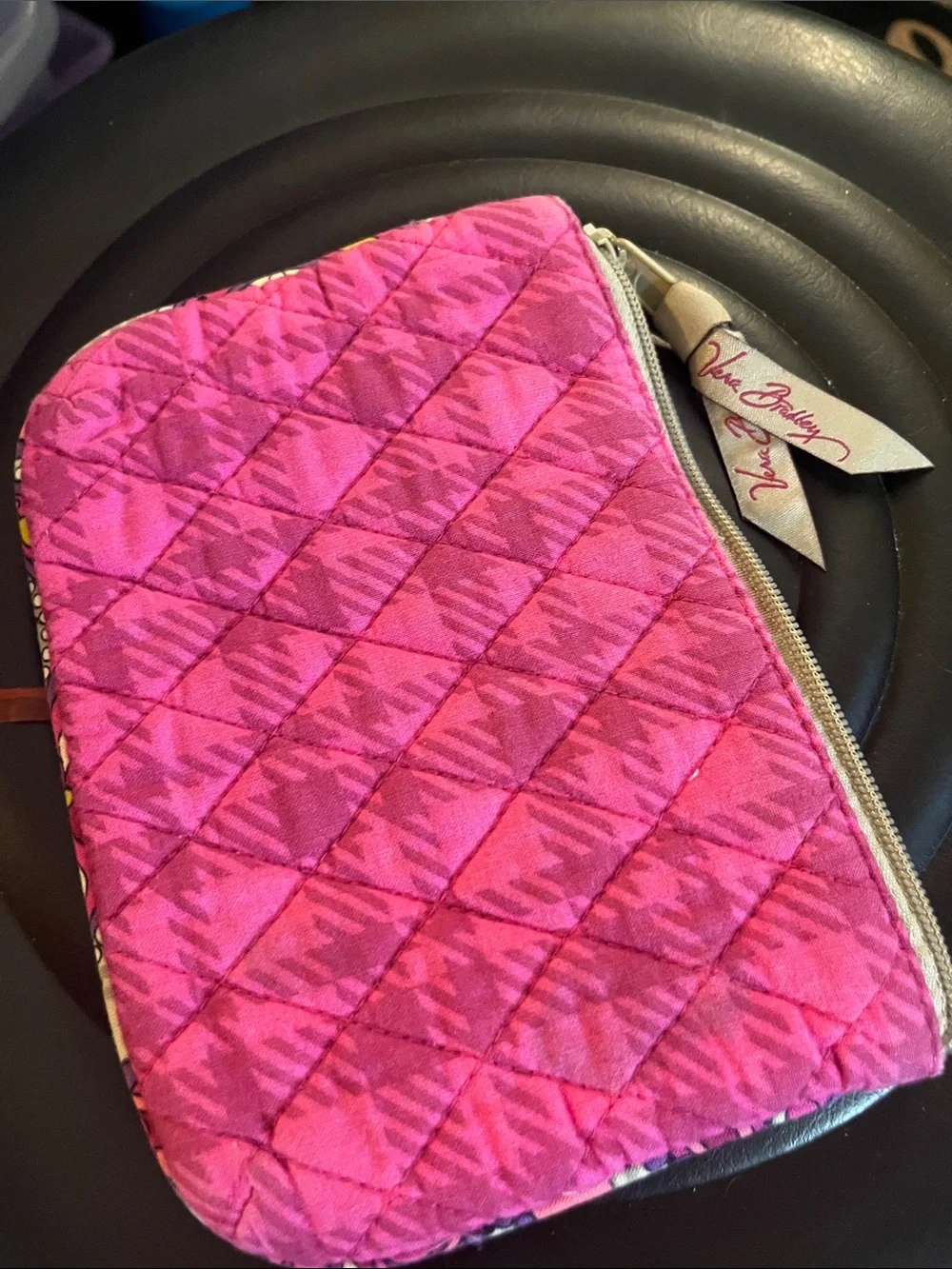 Vera Bradley Hot Pink Quilted Zip Pouch with Branded Ribbon Pull 45